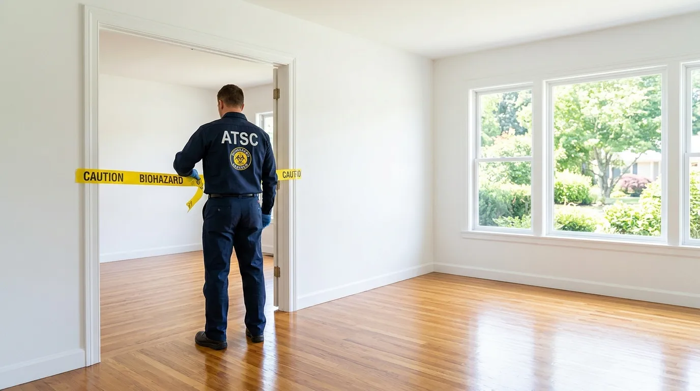 Certified biohazard cleanup crew performing Decomposition Cleanup in Jersey Village